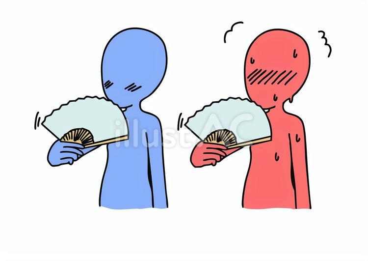 扇子で扇ぐ人2種 扇子,扇ぐ,風のイラスト素材