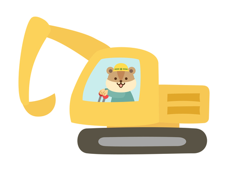 くるま_りす_ショベルカー 乗り物,ショベルカー,パワーショベル,動物,リス,車,運転,操作,操縦,かわいいのイラスト素材