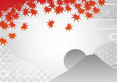 かっこいい秋の紅葉と和風の風景素材 かっこいい秋の紅葉と和風の風景素材 秋,紅葉,和風,和柄,曲線,山,夕日,背景のイラスト素材