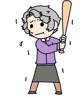 An old lady who holds a bat trembling, , JPG and PNG