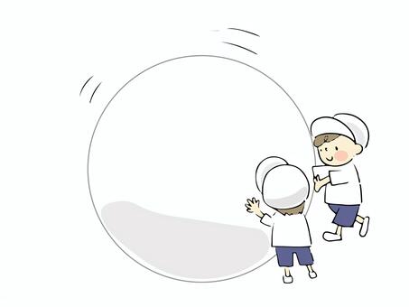 大玉転がしをする白組の子供 運動会,体育祭,大玉転がし,スポーツ,子供,ボール,行事,イベント,学校行事,競技のイラスト素材