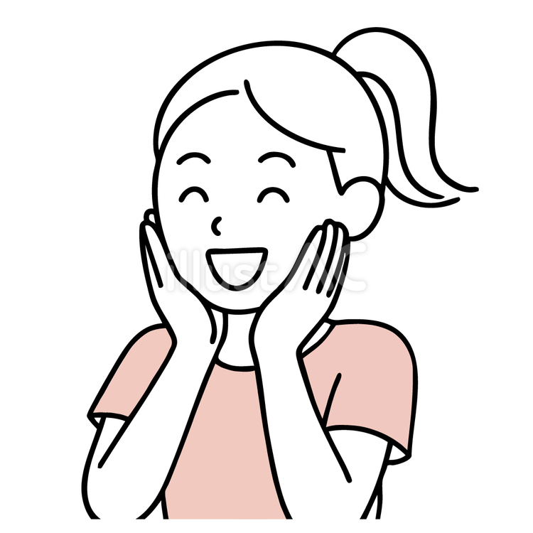 頬に手を当てて喜ぶ女性 女性,喜ぶ,ポニーテールのイラスト素材