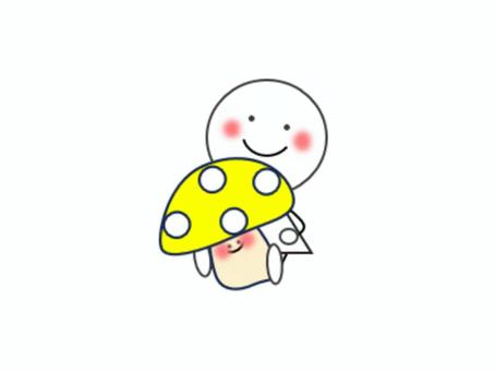 きのこと棒人間（黄色） きのこ,秋,きのこ狩り,食べ物,キノコ,カラフル,かわいい,山,秋の味覚,棒人間のイラスト素材