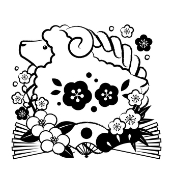 newyear27102 羊,しめ飾り,椿,梅,未年,2027年,扇子,年賀状,アイコン,動物のイラスト素材
