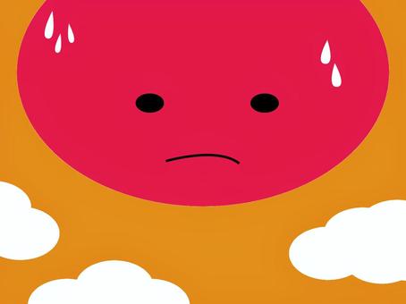 汗をかく太陽 汗,太陽,夕方,雲,夏,猛暑,高温のイラスト素材