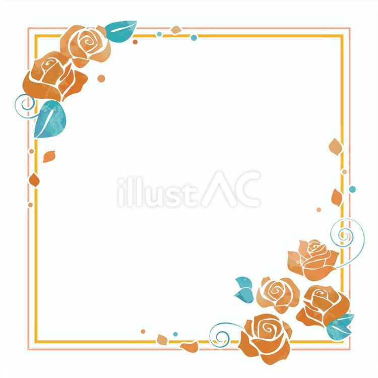 華やかな水彩画風 正方形の薔薇フレーム バラ,水彩,フレームのイラスト素材