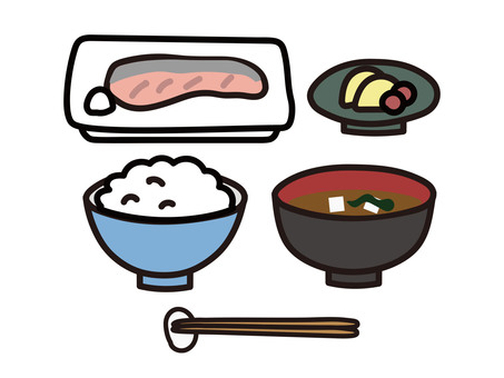 和定食 和食,定食,日本食,日本,朝食,白米,味噌汁,鮭,漬物,箸のイラスト素材