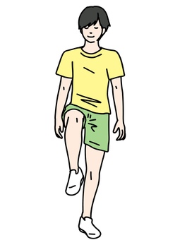 閉眼片足立ち 閉眼,男性,片足立ち,トレーニング,tシャツ,短パン,靴,半袖,ハーフパンツ,10代のイラスト素材