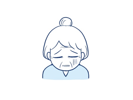 落ち込むおばあさん 落ち込むおばあさん 人物,女性,お年寄り,手描き,パステルカラー,悩み,体調不良,疲れ,苦しい,悲しいのイラスト素材