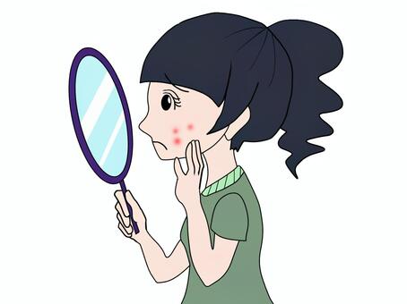 ニキビに悩む ニキビ,女性,鏡,見る,悩むのイラスト素材