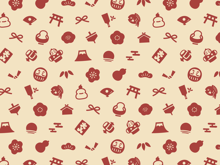 正月のパターン背景、年賀状素材・壁紙 年賀状,正月,背景,パターン,和柄,和風,年賀状素材,お正月,富士山,ダルマのイラスト素材