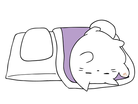 寝相わるし ねこ ねこ,白猫,布団,まくら,寝相,爆睡,肉球,主線あり,寝具,イメージのイラスト素材