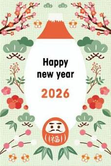 2026年年賀状_縦03 年賀状,正月,2026年,令和八年,元旦,謹賀新年,賀正,ハッピーニューイヤー,伝統,だるまのイラスト素材