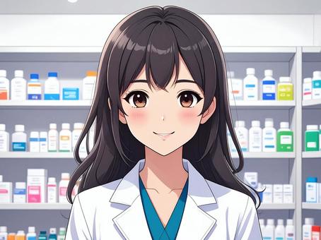 薬剤師の女性のアニメ風イラスト