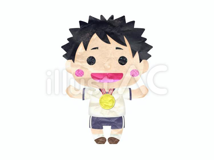 金メダルをかけた体操服の選手(男の子) 金メダル,選手,優勝のイラスト素材