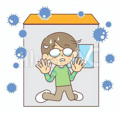 ウイルスを恐れて家にこもるメガネの男性