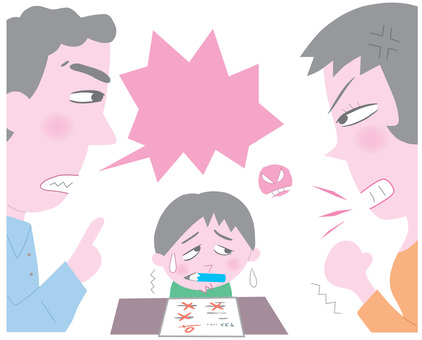 夫婦喧嘩 夫婦喧嘩,言い争い,子供,テスト,0点,しょんぼり,辛い,人物,生活,カットのイラスト素材