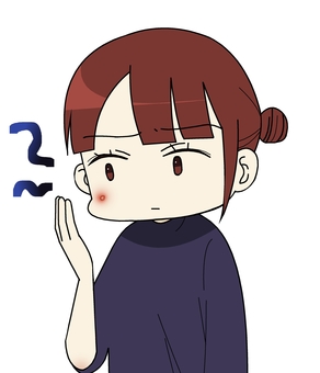 顔の出来物が気になる女性 人物,吹き出物,ニキビ,気になる,痛い,痒い,おでき,腫れる,しこり,お団子頭のイラスト素材