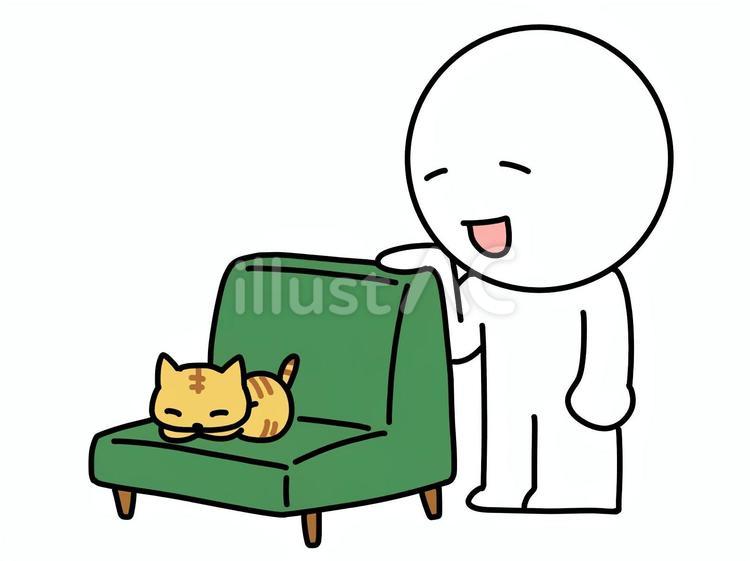 猫に椅子をとられた棒人間 猫,棒人間,椅子のイラスト素材