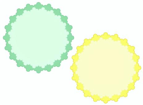 レース風 レース,レース風,丸,円形,飾り,フレーム,緑色,黄色のイラスト素材