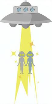UFOの光に吸い寄せららえる宇宙人 ufo,未確認飛行物体,宇宙人,異星人,宇宙船のイラスト素材