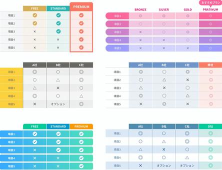 カラフル表デザインイラスト 表,テーブル,資料,ビジネス,デザイン,プレゼン,企画書,一覧,比較,整理のイラスト素材