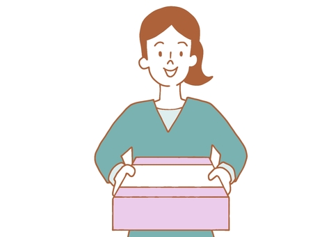 お礼の品物を渡す女性 お礼,品物,プレゼント,ご挨拶,御歳暮,お中元,女性,女の人,シンプル,かわいいのイラスト素材