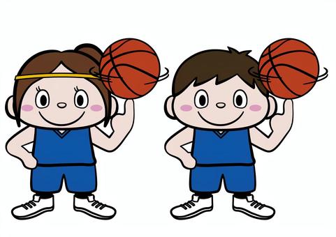 青いユニフォームのバスケ少年・少女 青いユニフォームのバスケ少年・少女 バスケットボール,バスケ,スポーツ,運動,バスケット,男の子,女の子,子ども,キャラクター,選手のイラスト素材
