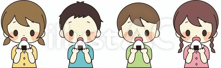 おにぎりを食べている子供たち 子供,おにぎり,食事のイラスト素材