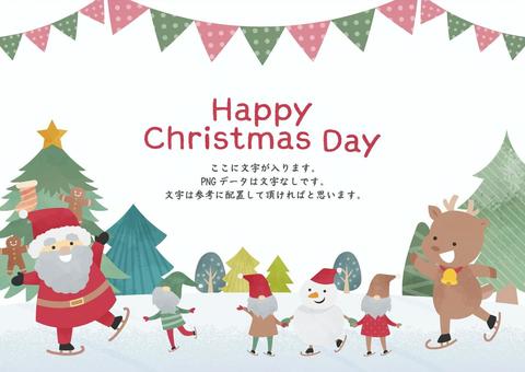 楽しそうなサンタ達のクリスマス背景 クリスマス,背景,12月,フレーム,サンタ,トナカイ,ノーム,小人,雪だるま,メリークリスマスのイラスト素材
