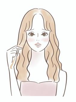 髪の毛が気になる女性 美容,女性,ビューティ,お手入れ,悩み,上半身,イラスト,髪の毛,ブリーチ,乾燥のイラスト素材