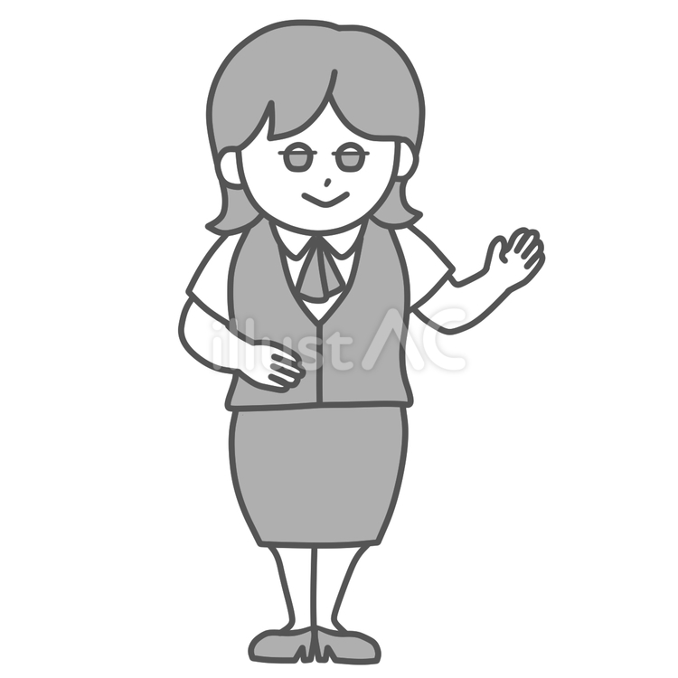 案内する女性事務員　白黒グレー 事務員,制服,事務服のイラスト素材