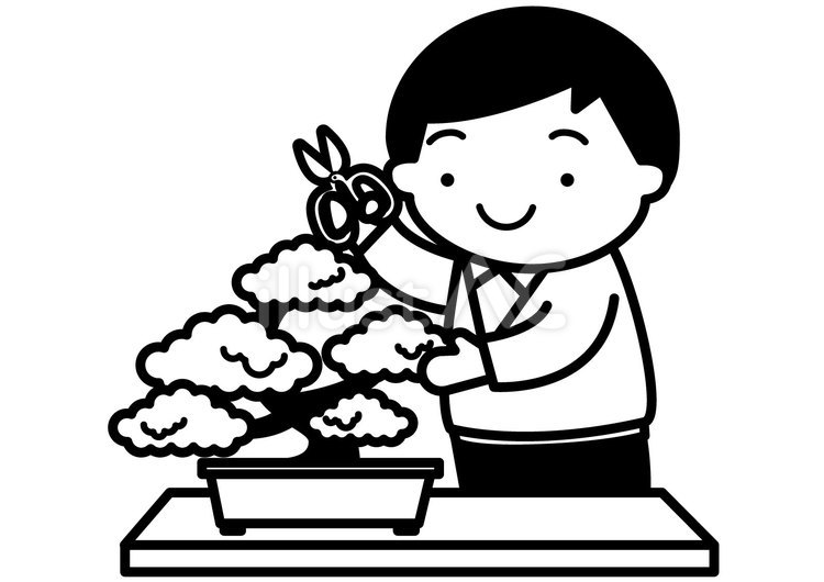 盆栽の剪定-1c 盆栽,剪定,ハサミのイラスト素材