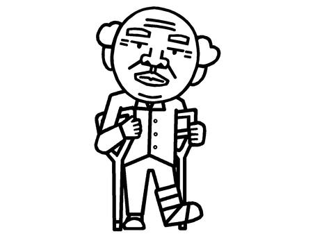 骨折 骨折,怪我,松葉杖,入院,事故,人物,男性,おじいちゃん,イラストのイラスト素材