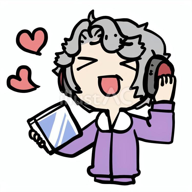 好きなCDを聴くおばあさん おばあさん,好き,cdのイラスト素材