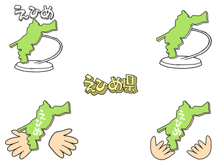 えひめ えひめ県,文字絵,地図,オブジェ,種類,セット,pop調,手描き,挿絵,ワンポイントのイラスト素材