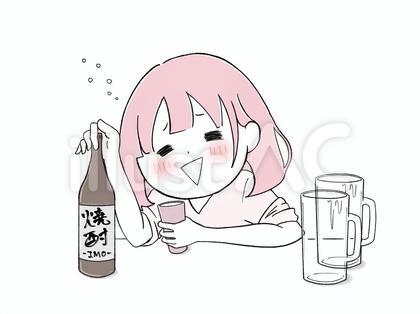 とってもお酒を呑んでいる女(ピンク)