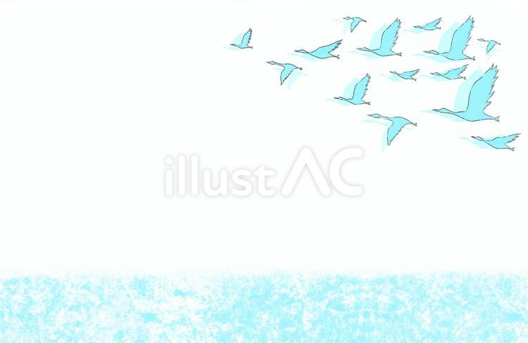 海と鳥の青いフレーム（横） 横,鳥,フレームのイラスト素材