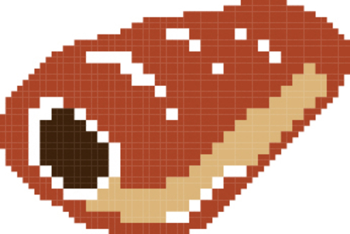 This is a pixel art chocolate coronet., dot picture, chococolate, simple, JPG, PNG and AI