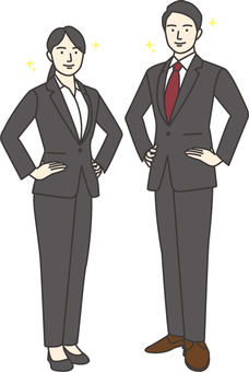 A man and a woman in business suits standing with their hands on their hips, , JPG, PNG and EPS