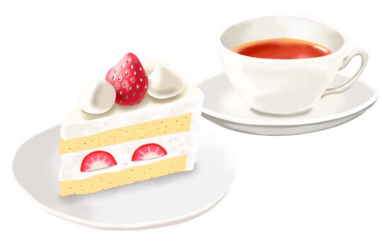 苺ショートとシンプルなカップの紅茶 苺,ケーキ,紅茶,果物,喫茶,カフェ,おやつ,甘い,美味しい,スイーツのイラスト素材