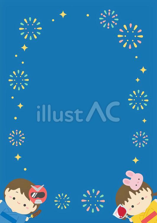 夏の花火や夏祭りの背景、浴衣の子供たち 夏祭り,花火,夏のイラスト素材