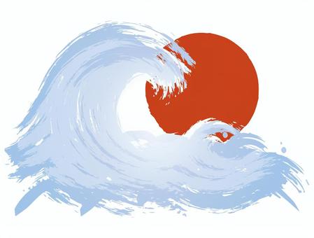 日の出と波 年賀状,初日の出,波,正月,年賀,お正月,元旦,元日,和風,和柄のイラスト素材