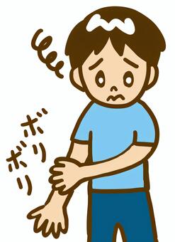掻きむしる 掻きむしる,掻く,腕,肘裏,男の子,少年,男子,男児,痒い,痒みのイラスト素材