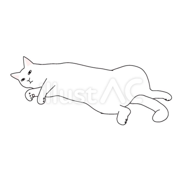 猫の全身イラスト　寝転がってだらける猫 ネコ,線画,可愛いのイラスト素材