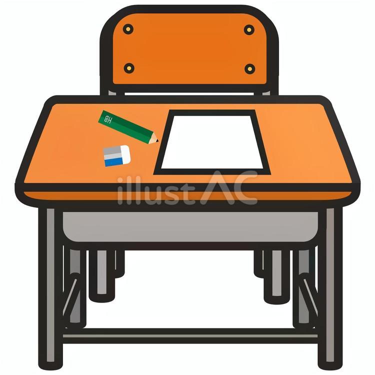 学校の机と椅子（プリントと筆記用具） 学校,机,椅子のイラスト素材