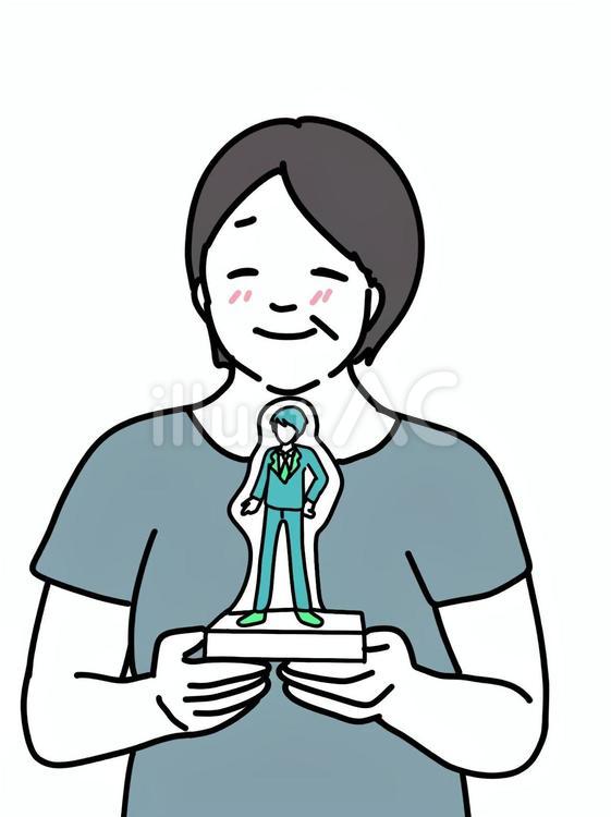推しのアクリルスタンドを持つ女性 女性,推し活,中年のイラスト素材