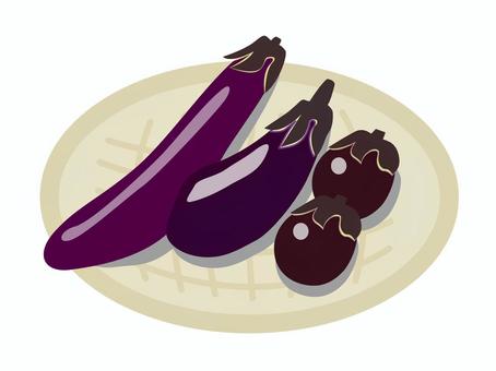 野菜の素材、ナス ナス,野菜,中長茄子,長茄子,小丸茄子,小茄子,食材,料理,ざる,イラストのイラスト素材