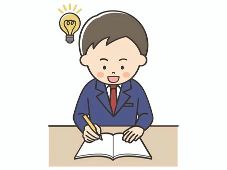 問題が解ける男子学生 男の子,高校生,中学生,アイデア,思いつく,思い出す,勉強,宿題,学習,わかるのイラスト素材