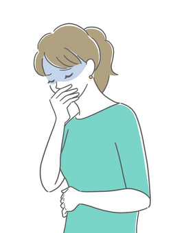 吐き気を感じる女性 女性,吐き気,嘔吐,気持ち悪い,風邪,青ざめる,胃腸炎,ストレス,感染症,つわりのイラスト素材